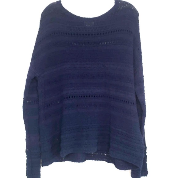 Caslon Sweater Womens Medium Navy Blue Knit Pullover Cotton Blend Open Weave - Picture 1 of 4